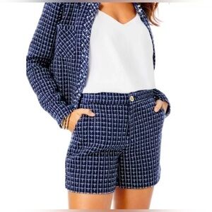 NWT Lilly Pulitzer Gretchen High Rise Short Low Tide Navy Fantasy Check Tweed 00